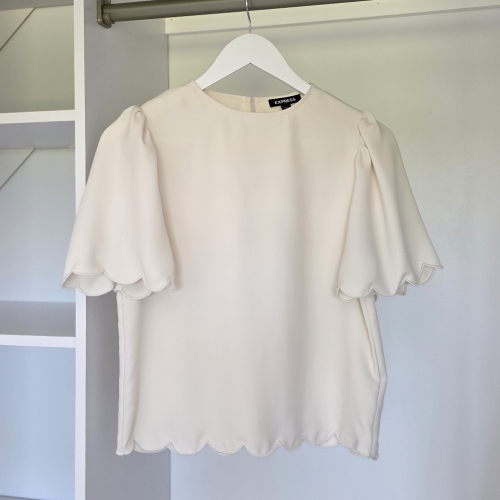 Express Ivory Blouse with Scalloped Edges